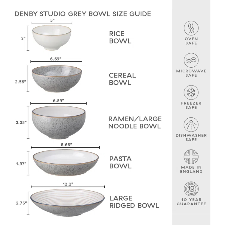 Gray Ceramic Stoneware Round Pasta Bowl with 20.6 Ounce Capacity