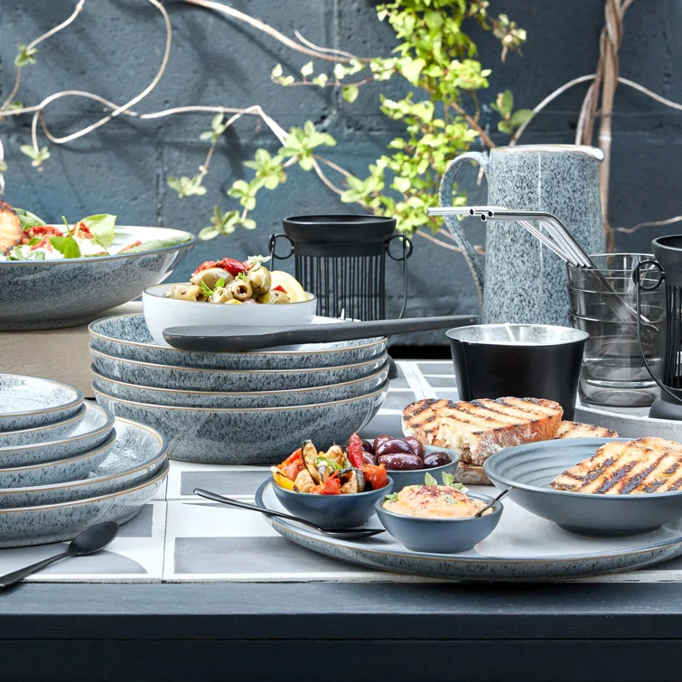 Gray Ceramic Stoneware Round Pasta Bowl with 20.6 Ounce Capacity