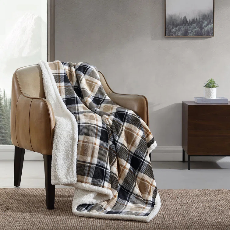Eddie Bauer Printed Plush Fleece/Sherpa Throw Blankets