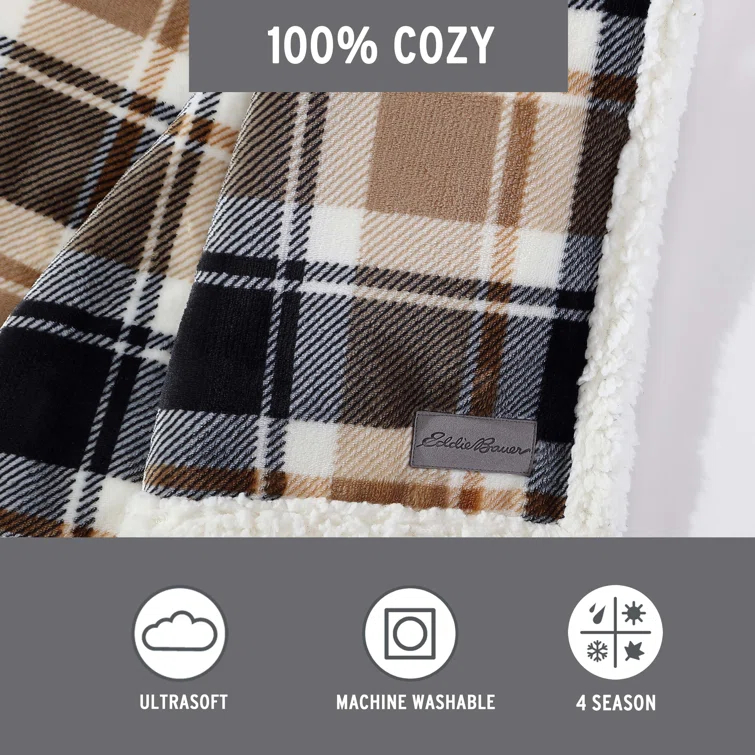 Eddie Bauer Printed Plush Fleece/Sherpa Throw Blankets