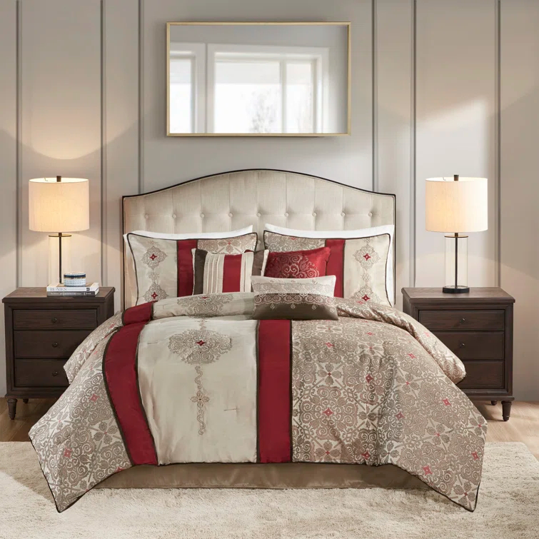 Madison Park Donovan 7 Piece Jacquard Comforter Set with Throw Pillows