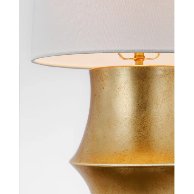 Elegant Gold and White Linen Adjustable Outdoor Table Lamp