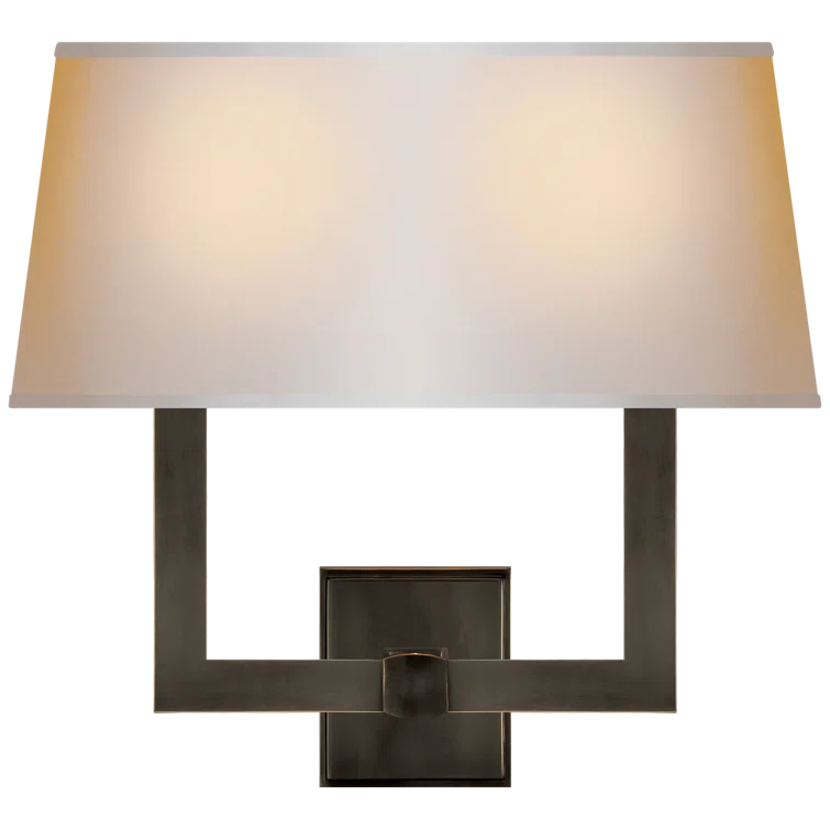 Bronze and Black Double Light Wall Sconce with Paper Shades