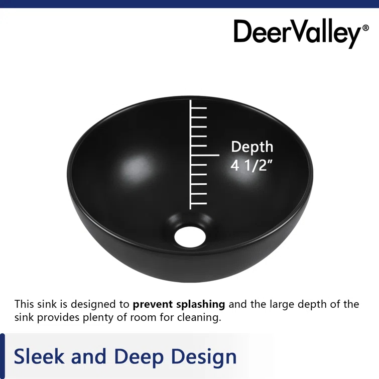 DeerValley Symmetry 13" x 13'' Circular/Round Vitreous Vessel Bathroom Sink