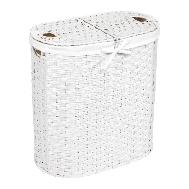 Handwoven Double Lidded Oval Hamper Sorter