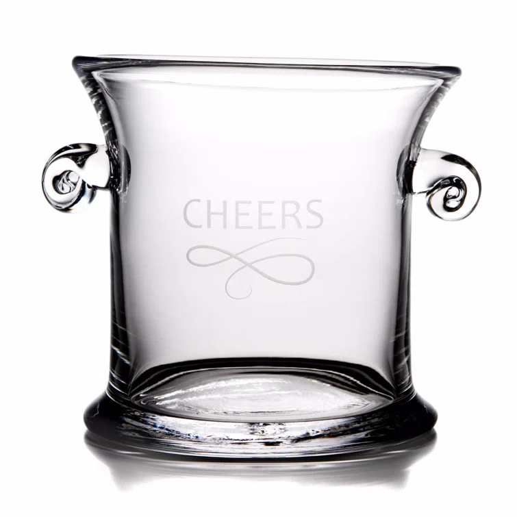 Medium Clear Glass Ice Bucket with Spiral Handles