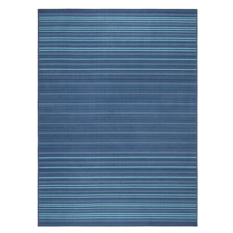 TOWN & COUNTRY BASICS Layne Everwash Non-Slip Backing Area Rug Navy Blue/Blue