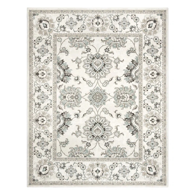 Majestic Moena Ivory/Gray Traditional Oriental Floral Border Area Rug