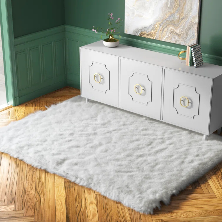 Diller White Faux Sheepskin Fur Machine Washable Shag Fluffy Area Rug