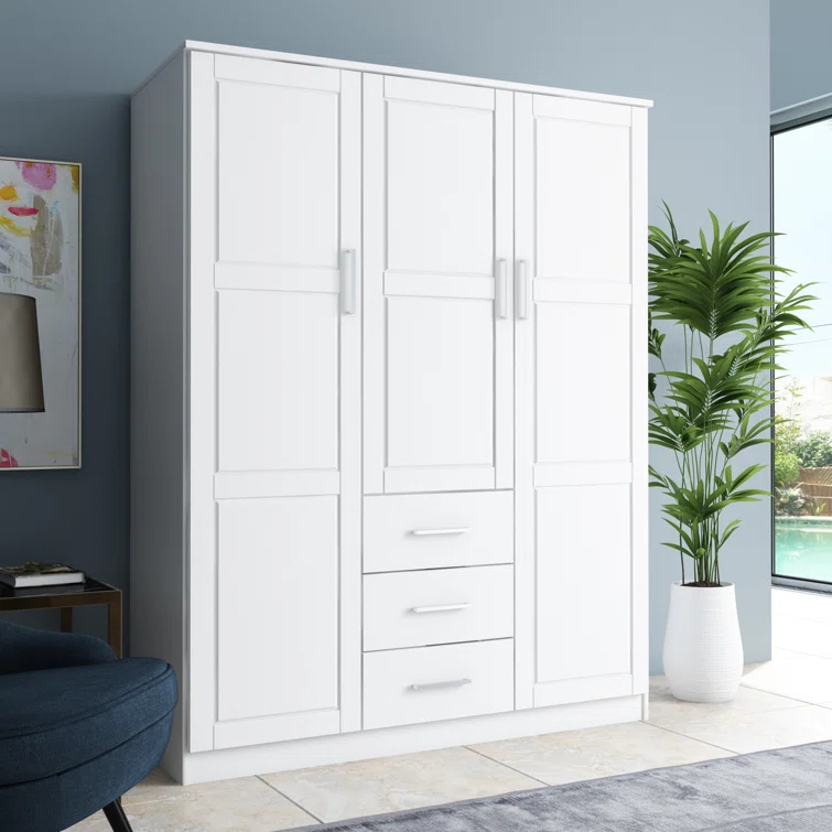 Hokku Designs Bassam Cosmo 100% Solid Wood 3-door Wardrobe Armoire