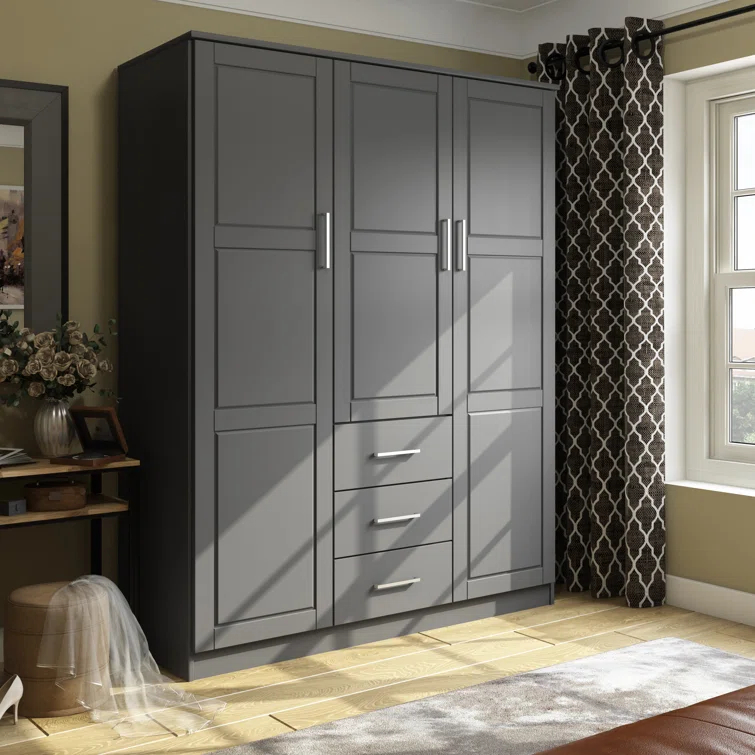 Hokku Designs Bassam Cosmo 100% Solid Wood 3-door Wardrobe Armoire