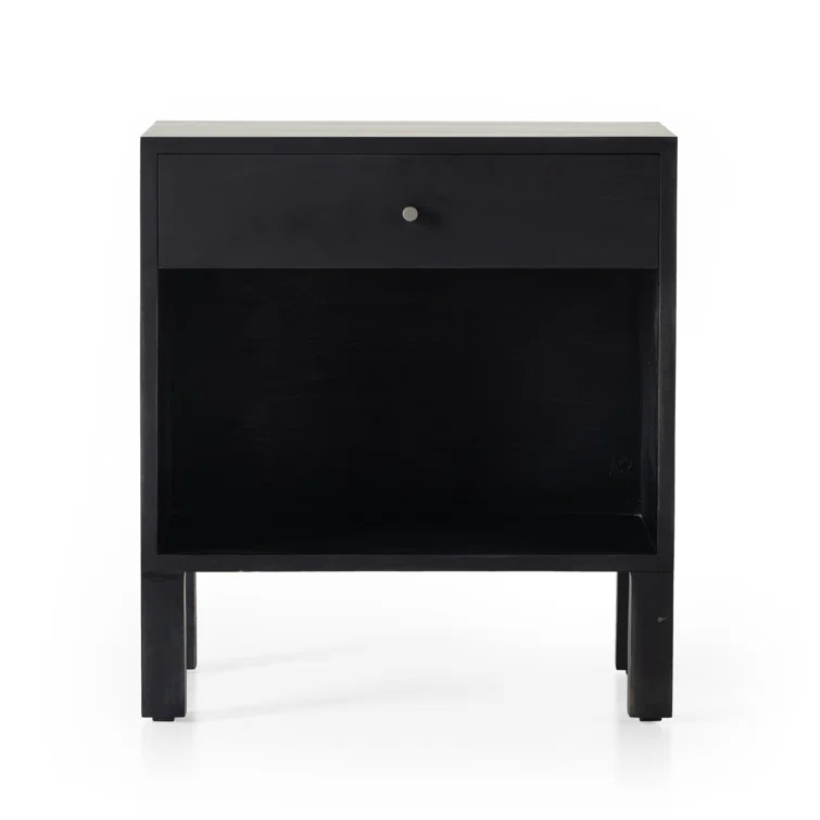 Isador Contemporary Black Solid Poplar 1-Drawer Nightstand