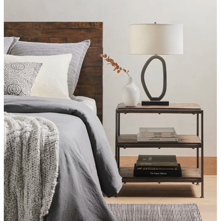 Contemporary Mango Wood 3-Drawer Nightstand in Weathered Hickory