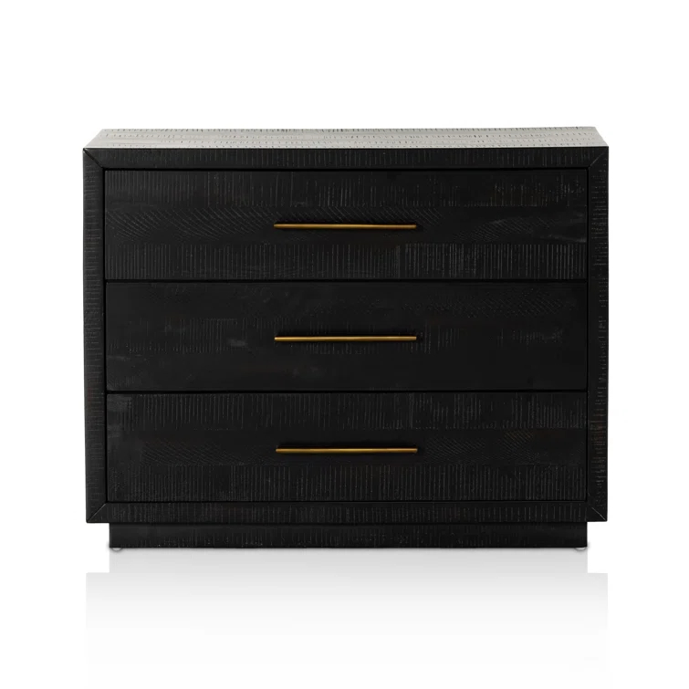 Suki Black 3-Drawer Nightstand with Metal Handles