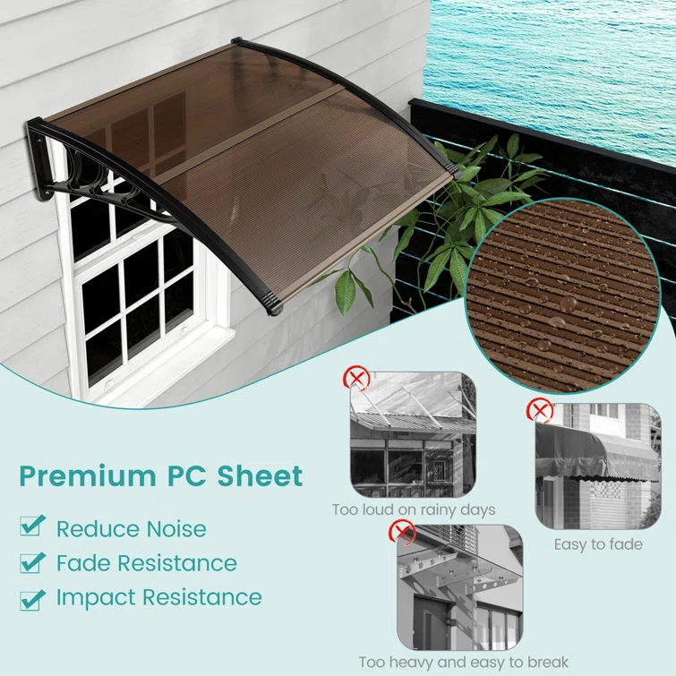 Costway 40'' W x 11'' D Polycarbonate, Aluminum, ABS Coffee Cover Retractable Window Awning