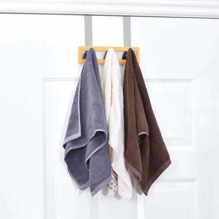 ToiletTree Products Bamboo and Stainless Steel Over-the-Door Hooks - 3 Hook Towel Rack for Bathroom, Utility, and Closet Organization