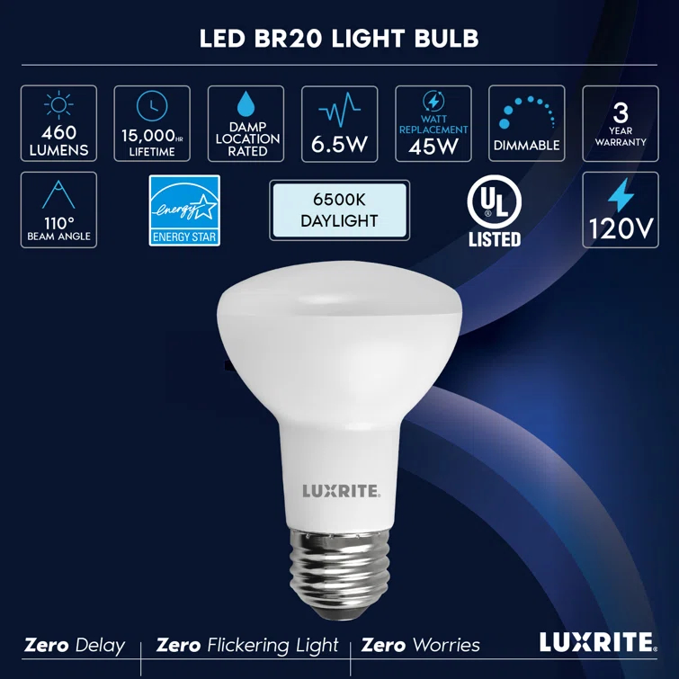 45 Watt Equivalent BR20 E26/Medium (Standard) Dimmable 6500K LED Bulb