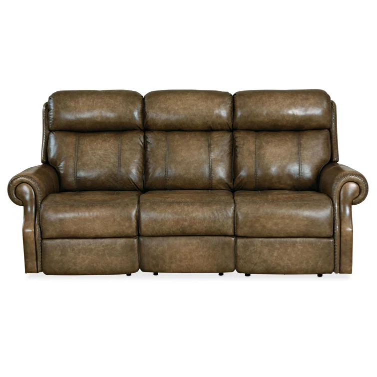 Hooker Furniture 85" Genuine Leather Rolled Arm Power Reclining Sofa