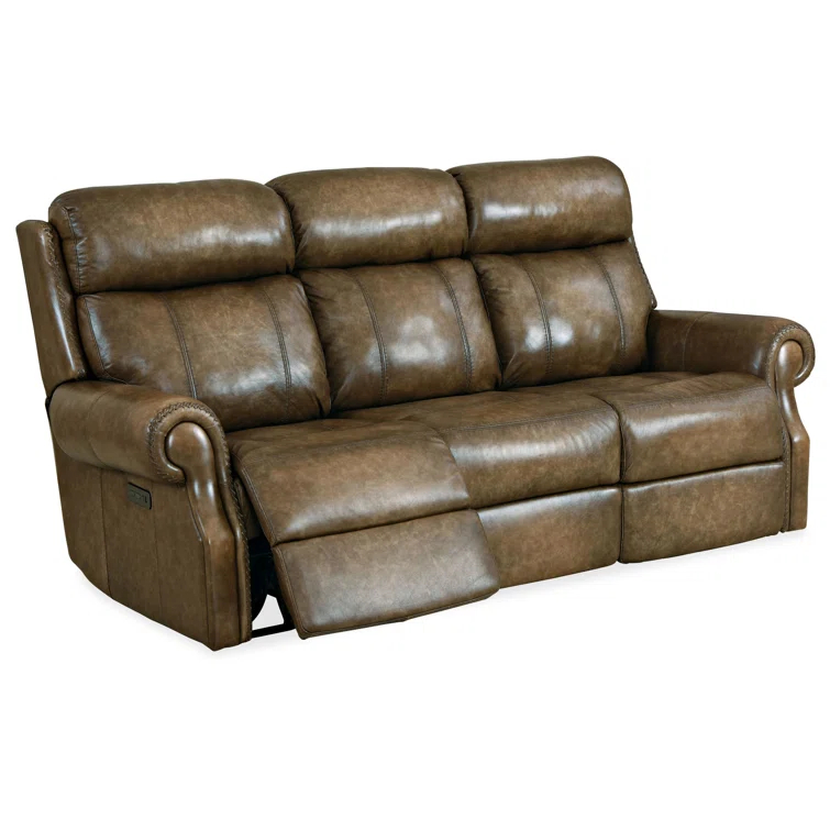 Hooker Furniture 85" Genuine Leather Rolled Arm Power Reclining Sofa