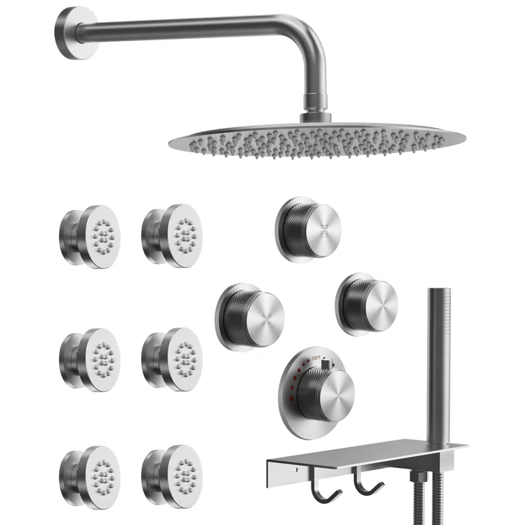 Thermostatic Shower System 12" Rain Shower Head withHandheld Spray,Shower Faucet Set with Valve Trim Kit