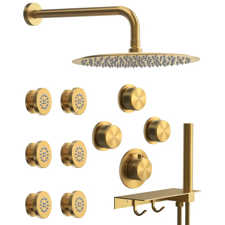 Thermostatic Shower System 12" Rain Shower Head withHandheld Spray,Shower Faucet Set with Valve Trim Kit