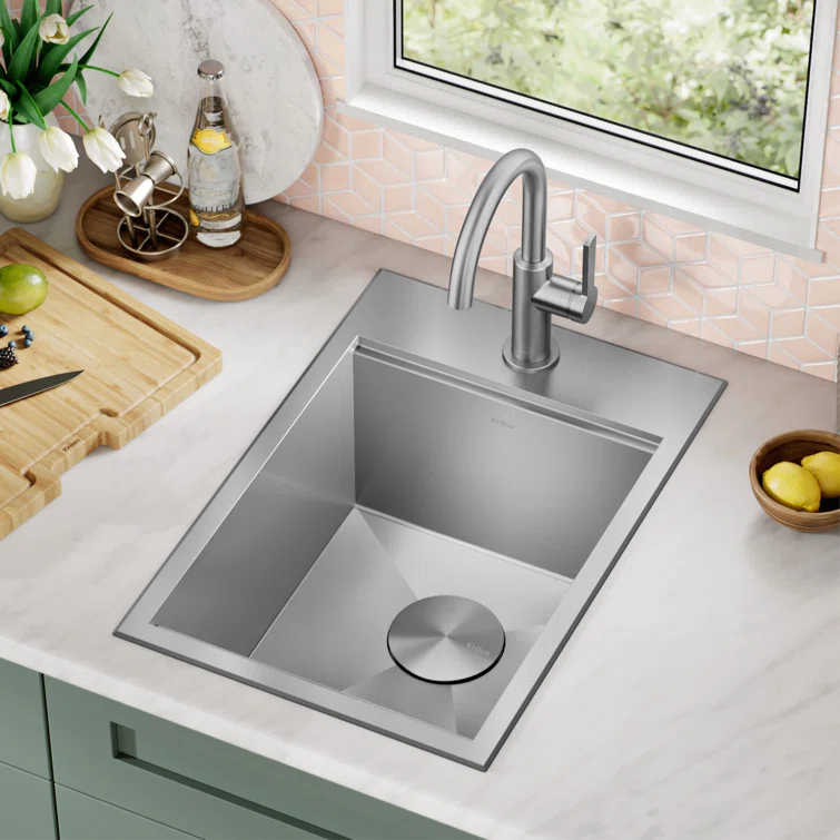 Kraus KWT311-15 KRAUS® Kore 15" Drop In / Top Mount Workstation 16 Gauge Single Bowl Stainless Steel Bar Kitchen Sink with Accessories