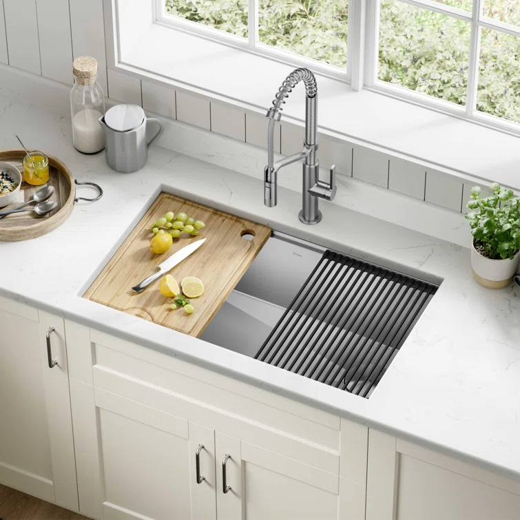 KRAUS® Kore 32" Undermount Workstation 16 Gauge Single Bowl Stainless Steel Kitchen Sink with Accessories