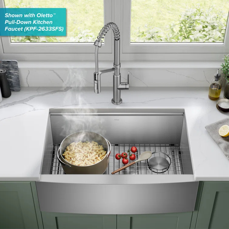 KRAUS Kore™ Workstation 30-inch L 16 Gauge Stainless Steel Single Bowl Farmhouse Kitchen Sink with Accessories