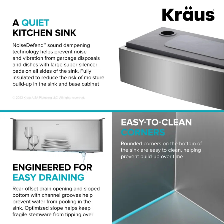 KRAUS Kore™ 27" L Farmhouse Apron Front Workstation 16 Gauge Stainless Steel Single Bowl Kitchen Sink with Accessories