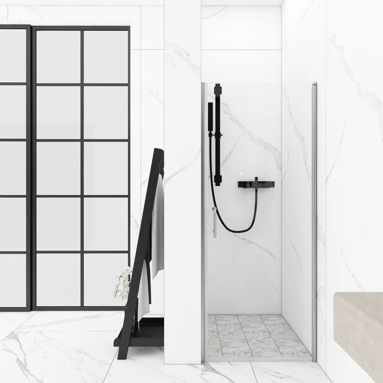 Staykiwi SKGBSD5-30CH 30'' - W x 72'' H Pivot Door Semi-Frameless Shower Door with