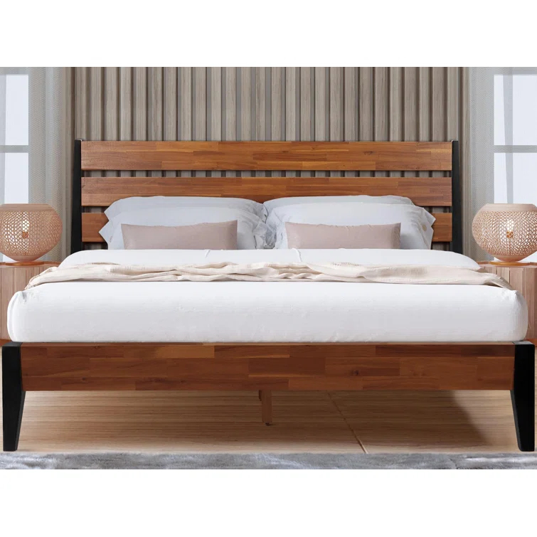 Acacia Premium Emery Solid Wood Platform Bed Frame with Headboard Included, No Box Spring Needed, Weight Capacity 800lb.