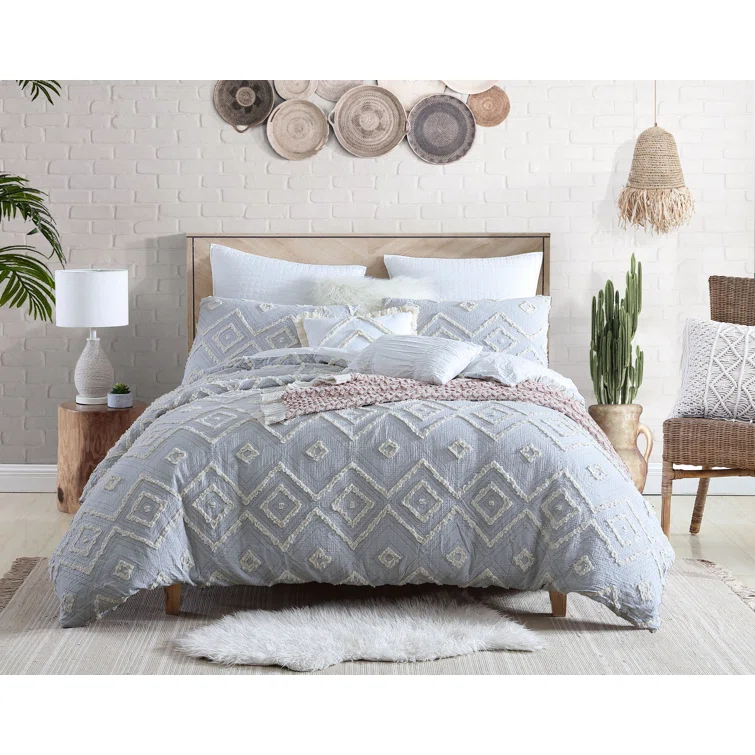 Rukai 100% Cotton Diamond Clip Jacquard 3D Fringe Texture 5-Piece Comforter Set