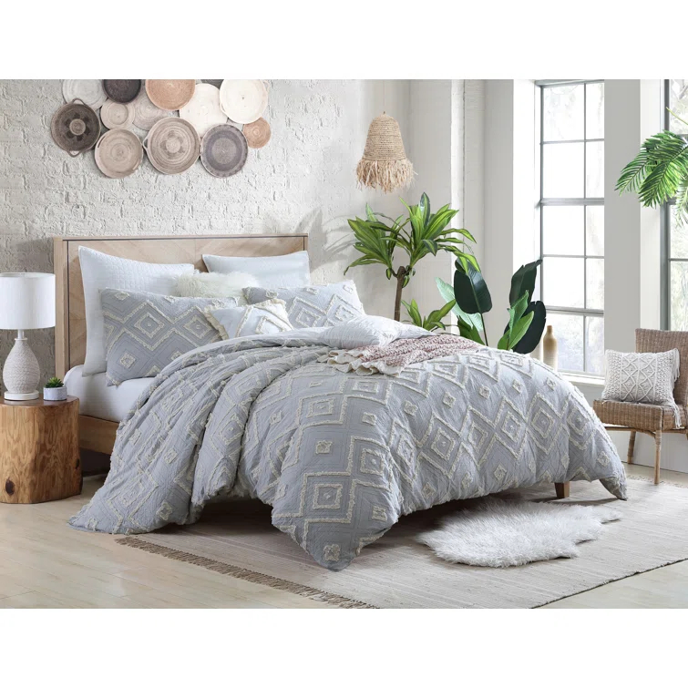 Rukai 100% Cotton Diamond Clip Jacquard 3D Fringe Texture 5-Piece Comforter Set
