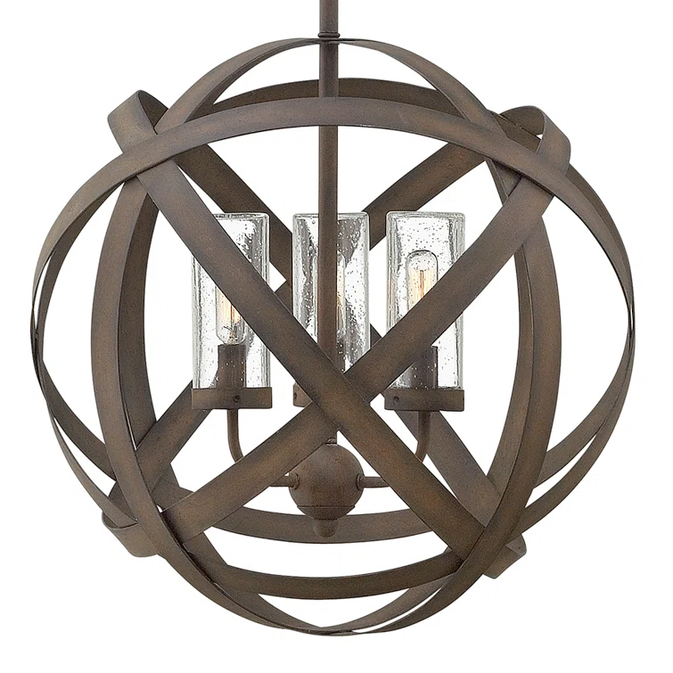 3-Light Aluminum Outdoor Orb Chandelier with Clear Seedy Glass Shades