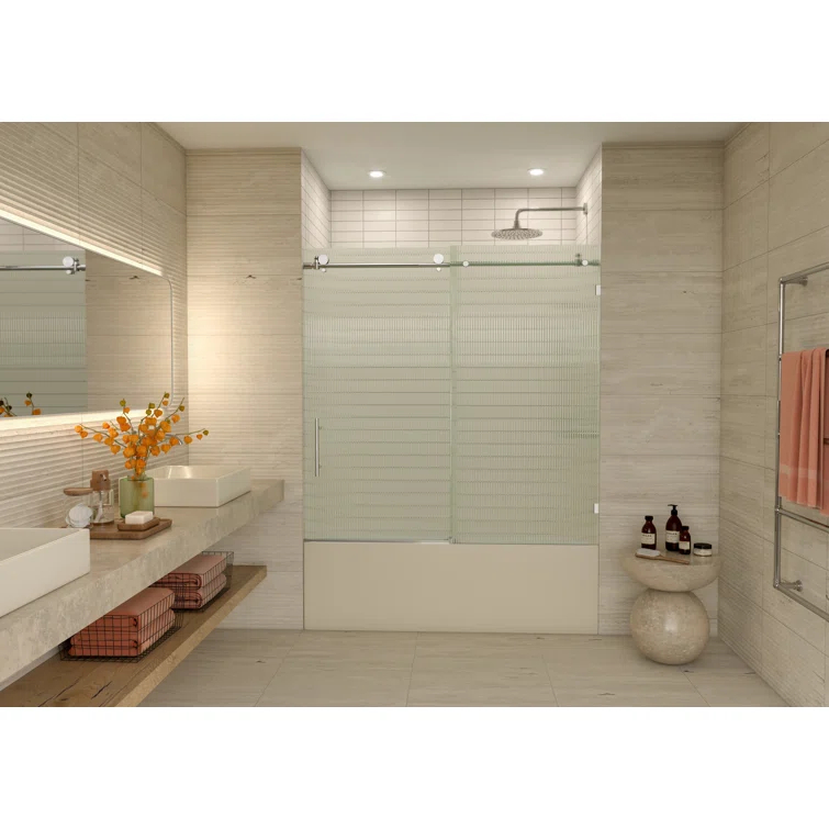 Galaxy 56 - 60 in. x 60 in. Fully Frameless Fluted Sliding Bathtub Door