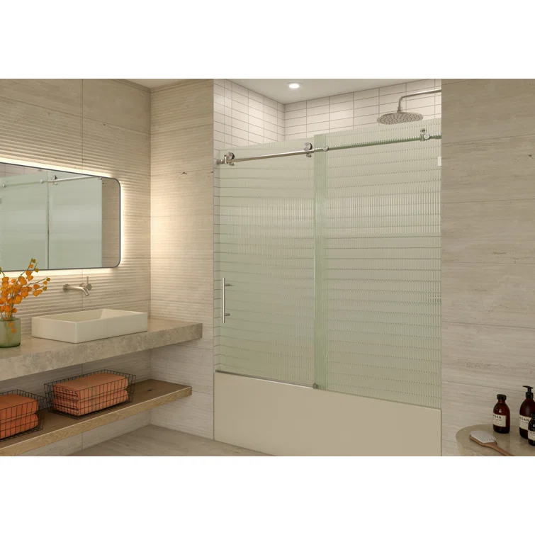 Galaxy 56 - 60 in. x 60 in. Fully Frameless Fluted Sliding Bathtub Door
