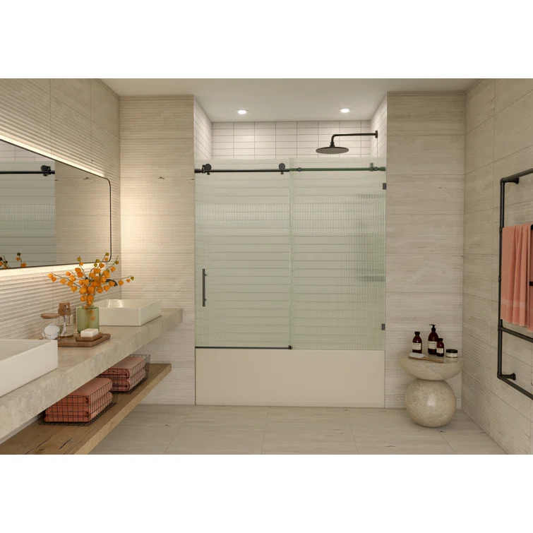 Galaxy 56 - 60 in. x 60 in. Fully Frameless Fluted Sliding Bathtub Door