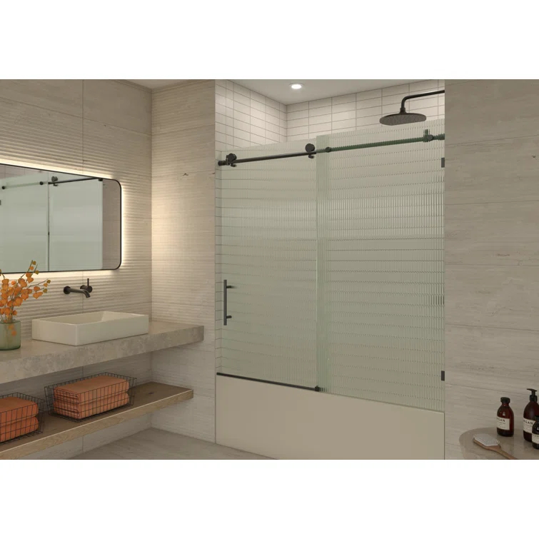 Galaxy 56 - 60 in. x 60 in. Fully Frameless Fluted Sliding Bathtub Door