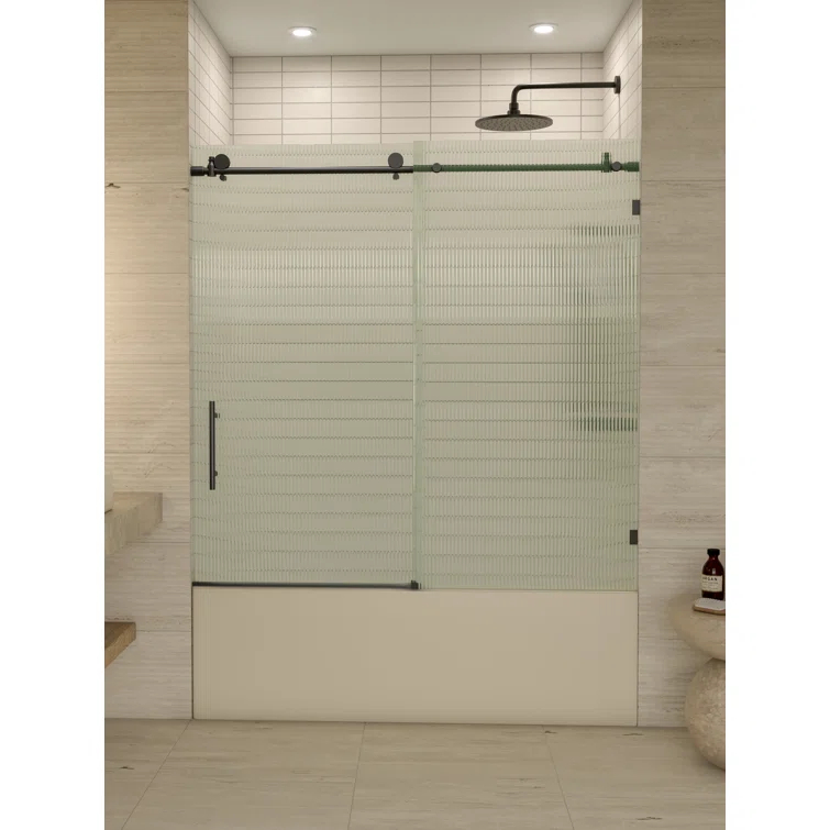 Galaxy 56 - 60 in. x 60 in. Fully Frameless Fluted Sliding Bathtub Door