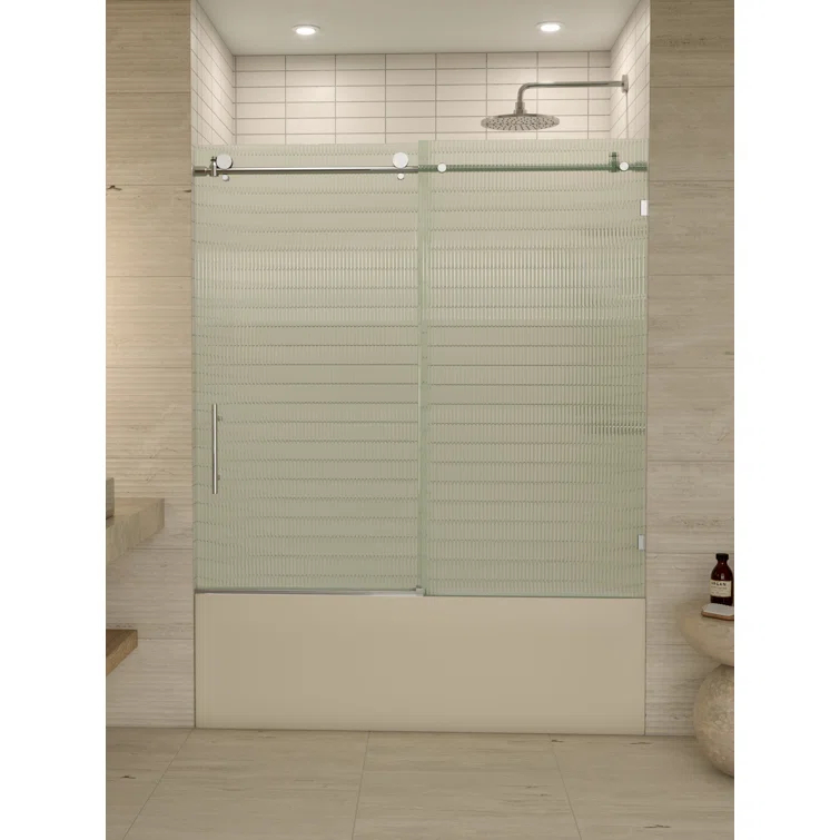 Galaxy 56 - 60 in. x 60 in. Fully Frameless Fluted Sliding Bathtub Door