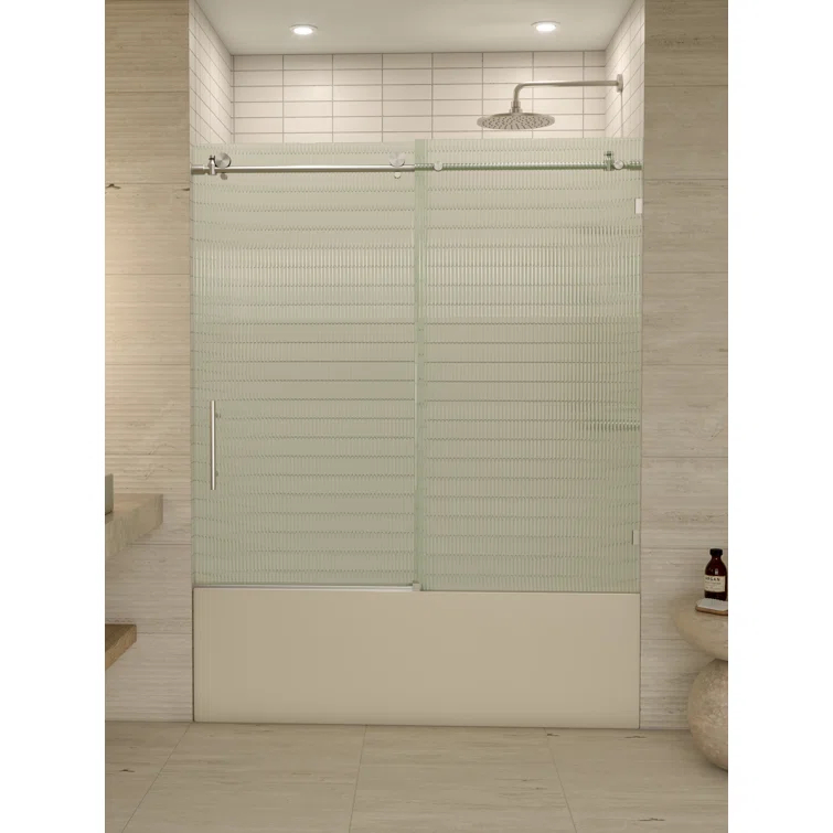 Galaxy 56 - 60 in. x 60 in. Fully Frameless Fluted Sliding Bathtub Door