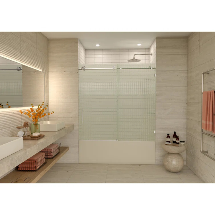Galaxy 56 - 60 in. x 60 in. Fully Frameless Fluted Sliding Bathtub Door