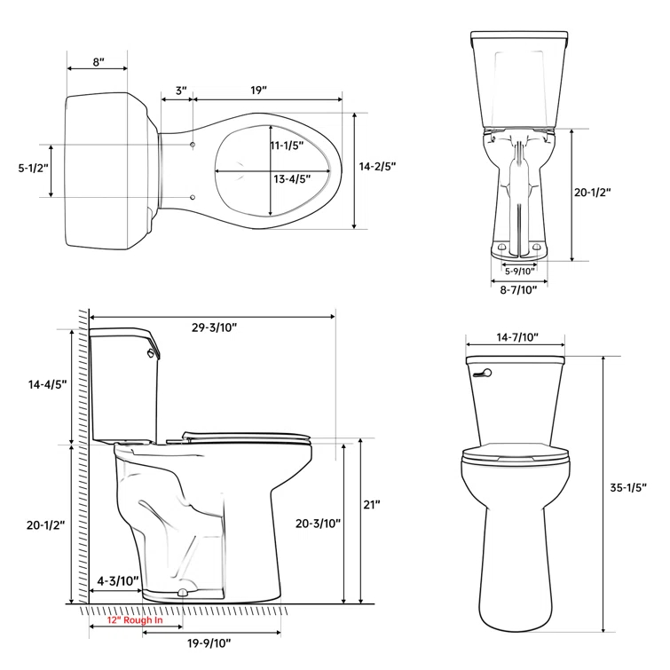 Traditional 21-inch Height Extra Tall Toilet for Bathrooms, Elongated Toilet Seat