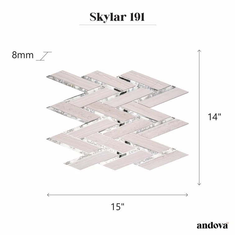 Skylar Stone and Mirror Glass Mosaic Shower Walls, Kitchen Backsplash, Wall and Floor Tile