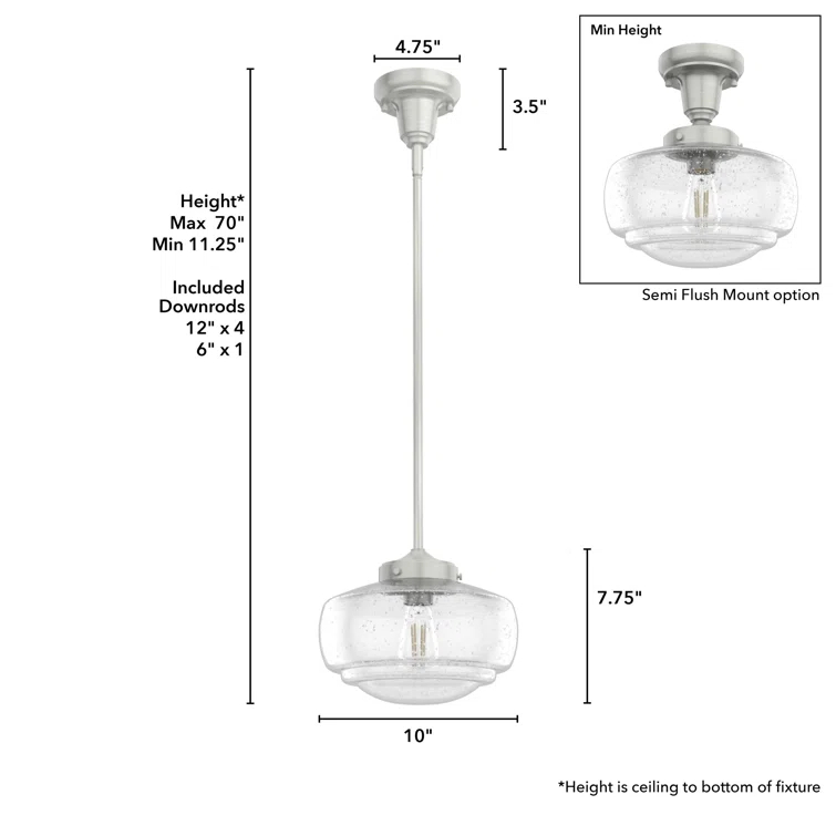 Saddle Creek 1 - Light Single Schoolhouse Pendant with Glass