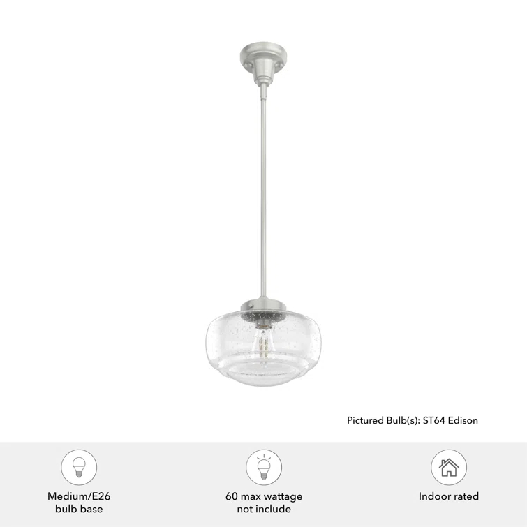 Saddle Creek 1 - Light Single Schoolhouse Pendant with Glass