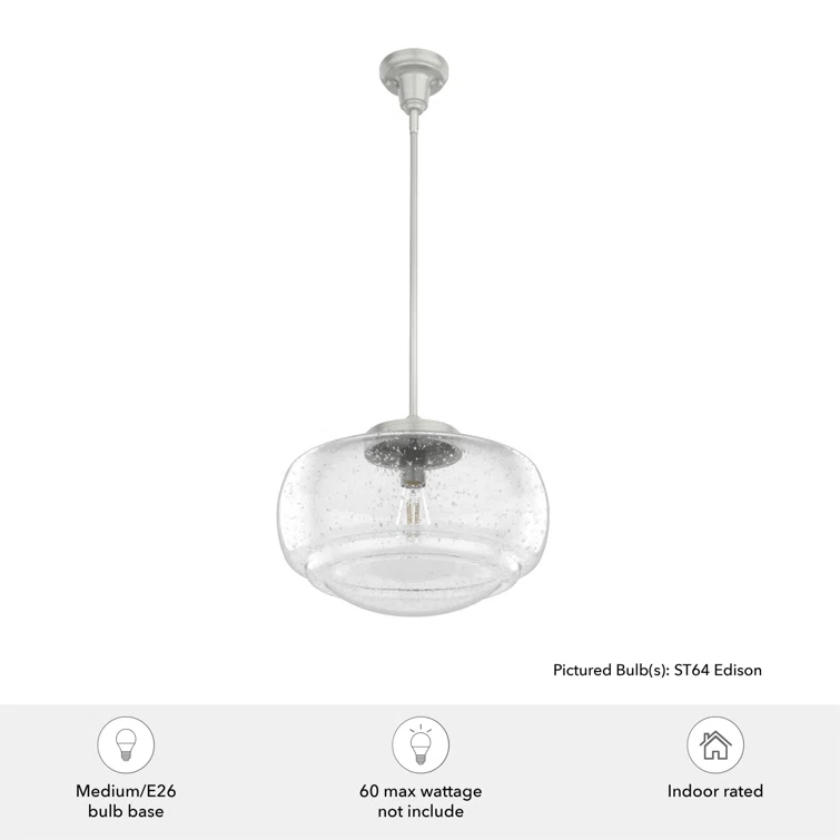 Saddle Creek 1 - Light Single Schoolhouse Pendant with Glass
