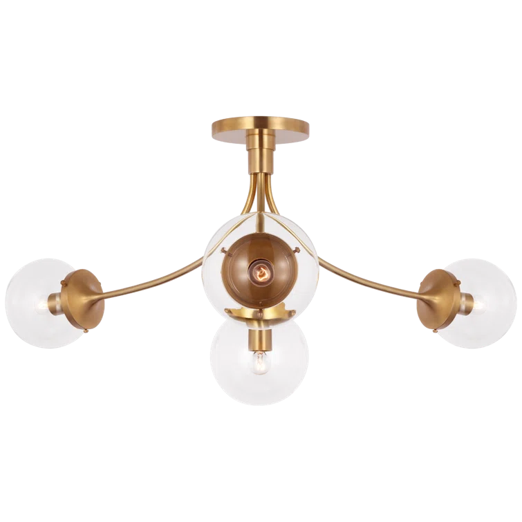 Prescott Soft Brass Globe LED Semi-Flush Mount Light