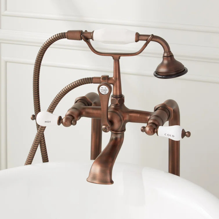 Telephone Style Floor Mounted Tub Faucet with Porcelain Lever Handles