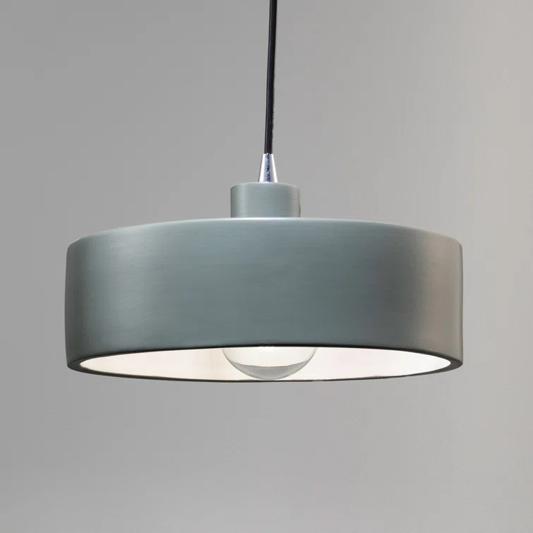 Matte Black Ceramic Drum Pendant Light with Chrome Accents